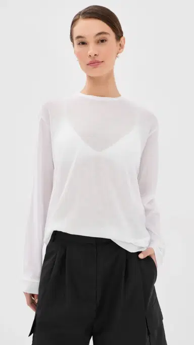 Tibi Sheer Crepe Knit Tee White | Thumbnail 2 Tibi Sheer Crepe Knit Tee White | Thumbnail 2