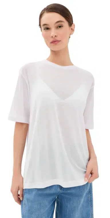 Tibi Sheer Crepe Knit Tee White | Thumbnail 1 Tibi Sheer Crepe Knit Tee White | Thumbnail 1