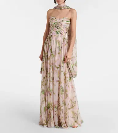 Monique Lhuillier Floral silk chiffon gown | Thumbnail 3 Monique Lhuillier Floral silk chiffon gown | Thumbnail 3