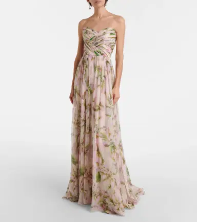 Monique Lhuillier Floral silk chiffon gown | Thumbnail 6 Monique Lhuillier Floral silk chiffon gown | Thumbnail 6