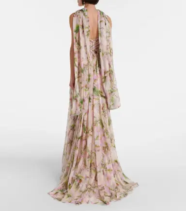 Monique Lhuillier Floral silk chiffon gown | Thumbnail 7 Monique Lhuillier Floral silk chiffon gown | Thumbnail 7
