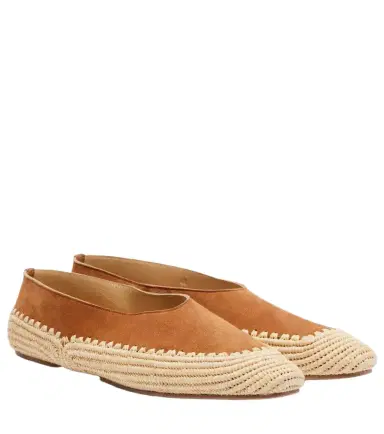 Gabriela Hearst Strength crochet raffia-trimmed suede flats | Thumbnail 1 Gabriela Hearst Strength crochet raffia-trimmed suede flats | Thumbnail 1