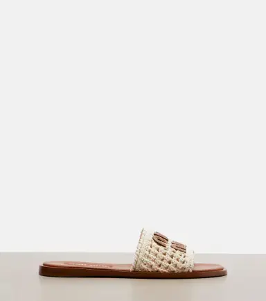 Miu Miu Leather-trimmed crochet slides | Thumbnail 3 Miu Miu Leather-trimmed crochet slides | Thumbnail 3