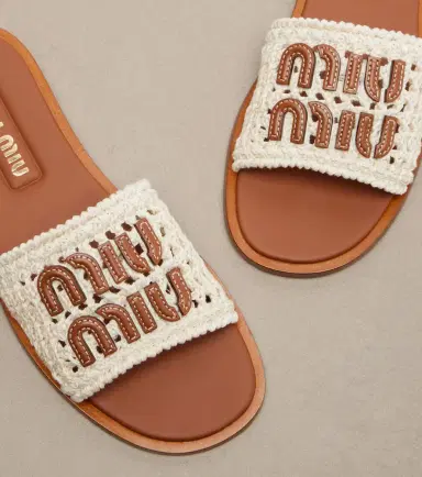 Miu Miu Leather-trimmed crochet slides | Thumbnail 4 Miu Miu Leather-trimmed crochet slides | Thumbnail 4