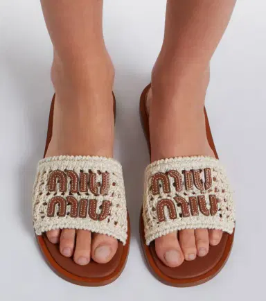 Miu Miu Leather-trimmed crochet slides | Thumbnail 5 Miu Miu Leather-trimmed crochet slides | Thumbnail 5