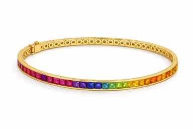 Wish Fine Jewelry 10.5ct Multi Color Sapphire 14K Gold Bangle Bracelet | Thumbnail 1 Wish Fine Jewelry 10.5ct Multi Color Sapphire 14K Gold Bangle Bracelet | Thumbnail 1