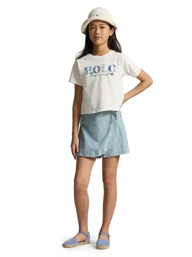 Polo Ralph Lauren Little Girl's & Girl's Chambray Wrap Skort - New Medium Wash | Thumbnail 4 Polo Ralph Lauren Little Girl's & Girl's Chambray Wrap Skort - New Medium Wash | Thumbnail 4