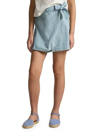 Polo Ralph Lauren Little Girl's & Girl's Chambray Wrap Skort - New Medium Wash | Thumbnail 5 Polo Ralph Lauren Little Girl's & Girl's Chambray Wrap Skort - New Medium Wash | Thumbnail 5