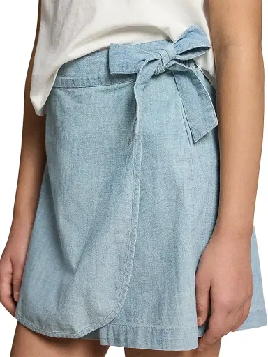 Polo Ralph Lauren Little Girl's & Girl's Chambray Wrap Skort - New Medium Wash | Thumbnail 6 Polo Ralph Lauren Little Girl's & Girl's Chambray Wrap Skort - New Medium Wash | Thumbnail 6