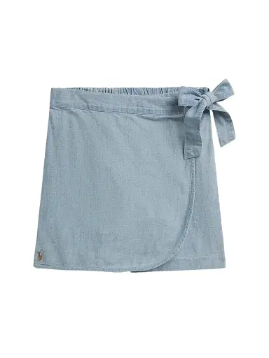 Polo Ralph Lauren Little Girl's & Girl's Chambray Wrap Skort - New Medium Wash | Thumbnail 1 Polo Ralph Lauren Little Girl's & Girl's Chambray Wrap Skort - New Medium Wash | Thumbnail 1