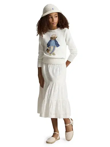 Polo Ralph Lauren Little Girl's & Girl's Polo Bear Cotton Sweater - Deckwash White | Thumbnail 3 Polo Ralph Lauren Little Girl's & Girl's Polo Bear Cotton Sweater - Deckwash White | Thumbnail 3