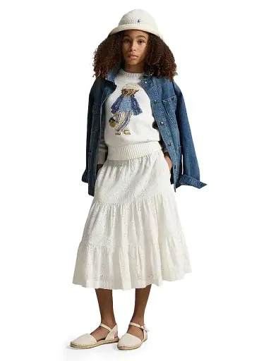 Polo Ralph Lauren Little Girl's & Girl's Polo Bear Cotton Sweater - Deckwash White | Thumbnail 4 Polo Ralph Lauren Little Girl's & Girl's Polo Bear Cotton Sweater - Deckwash White | Thumbnail 4