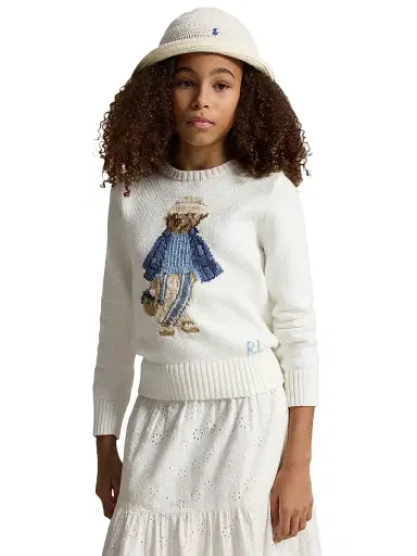 Polo Ralph Lauren Little Girl's & Girl's Polo Bear Cotton Sweater - Deckwash White | Thumbnail 5 Polo Ralph Lauren Little Girl's & Girl's Polo Bear Cotton Sweater - Deckwash White | Thumbnail 5