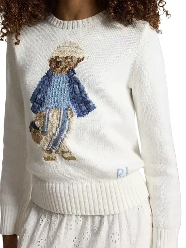Polo Ralph Lauren Little Girl's & Girl's Polo Bear Cotton Sweater - Deckwash White | Thumbnail 6 Polo Ralph Lauren Little Girl's & Girl's Polo Bear Cotton Sweater - Deckwash White | Thumbnail 6