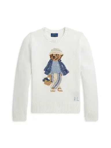 Polo Ralph Lauren Little Girl's & Girl's Polo Bear Cotton Sweater - Deckwash White | Thumbnail 1 Polo Ralph Lauren Little Girl's & Girl's Polo Bear Cotton Sweater - Deckwash White | Thumbnail 1