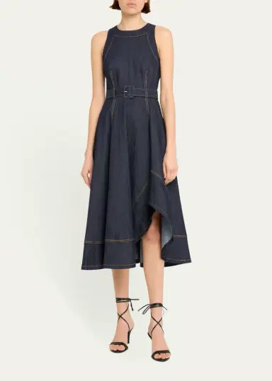 Cinq à Sept Zelda Belted Asymmetric Sleeveless Denim Midi Dress | Thumbnail 2 Cinq à Sept Zelda Belted Asymmetric Sleeveless Denim Midi Dress | Thumbnail 2