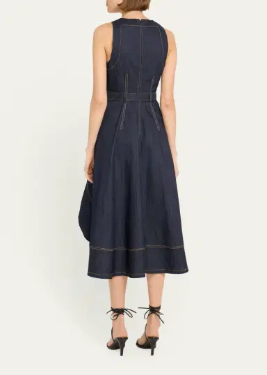 Cinq à Sept Zelda Belted Asymmetric Sleeveless Denim Midi Dress | Thumbnail 3 Cinq à Sept Zelda Belted Asymmetric Sleeveless Denim Midi Dress | Thumbnail 3