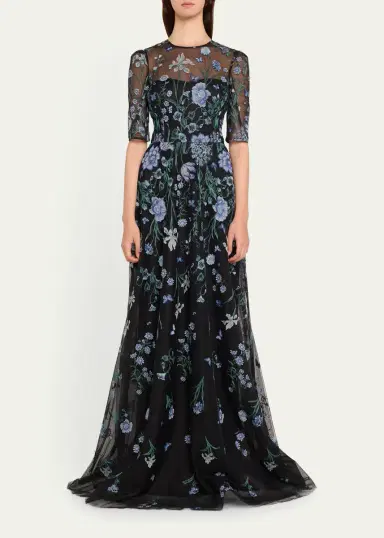 Rickie Freeman for Teri Jon Embroidered A-Line Tulle Gown | Thumbnail 2 Rickie Freeman for Teri Jon Embroidered A-Line Tulle Gown | Thumbnail 2