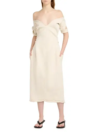 Bottega Veneta Women's Cotton-Blend Crepe Off-The-Shoulder Midi-Dress - Chalk | Thumbnail 3 Bottega Veneta Women's Cotton-Blend Crepe Off-The-Shoulder Midi-Dress - Chalk | Thumbnail 3