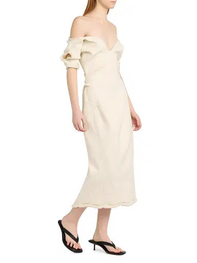 Bottega Veneta Women's Cotton-Blend Crepe Off-The-Shoulder Midi-Dress - Chalk | Thumbnail 4 Bottega Veneta Women's Cotton-Blend Crepe Off-The-Shoulder Midi-Dress - Chalk | Thumbnail 4