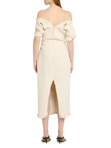 Bottega Veneta Women's Cotton-Blend Crepe Off-The-Shoulder Midi-Dress - Chalk | Thumbnail 5 Bottega Veneta Women's Cotton-Blend Crepe Off-The-Shoulder Midi-Dress - Chalk | Thumbnail 5