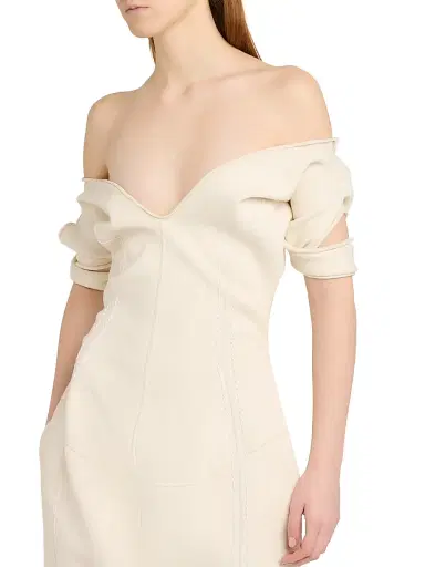 Bottega Veneta Women's Cotton-Blend Crepe Off-The-Shoulder Midi-Dress - Chalk | Thumbnail 6 Bottega Veneta Women's Cotton-Blend Crepe Off-The-Shoulder Midi-Dress - Chalk | Thumbnail 6