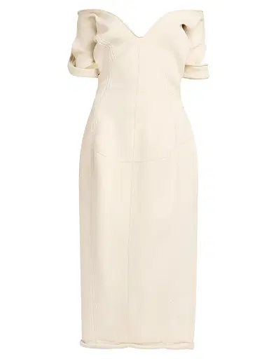 Bottega Veneta Women's Cotton-Blend Crepe Off-The-Shoulder Midi-Dress - Chalk | Thumbnail 1 Bottega Veneta Women's Cotton-Blend Crepe Off-The-Shoulder Midi-Dress - Chalk | Thumbnail 1