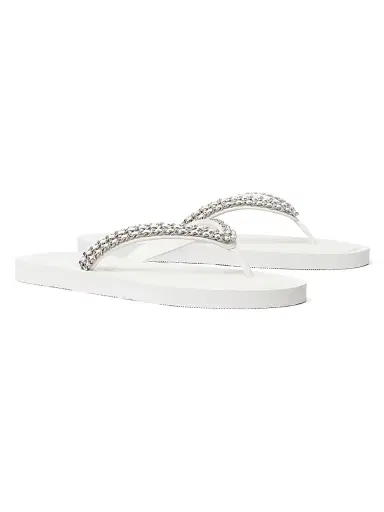 Tory Burch Women's Kira Chain Leather Flip-Flops - Bianco Laredo - Size 6 | Thumbnail 2 Tory Burch Women's Kira Chain Leather Flip-Flops - Bianco Laredo - Size 6 | Thumbnail 2