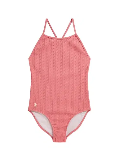 Polo Ralph Lauren Little Girl's & Girl's Mini-Cable Jacquard One-Piece Swimsuit - Desert Rose | Thumbnail 1 Polo Ralph Lauren Little Girl's & Girl's Mini-Cable Jacquard One-Piece Swimsuit - Desert Rose | Thumbnail 1