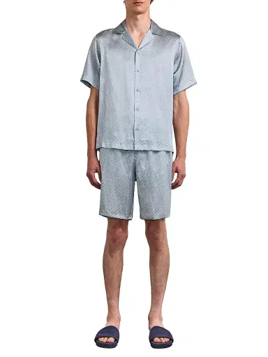 Frescobol Carioca Men's Roberto Printed Silk Camp Shirt - Coastal Blue | Thumbnail 2 Frescobol Carioca Men's Roberto Printed Silk Camp Shirt - Coastal Blue | Thumbnail 2