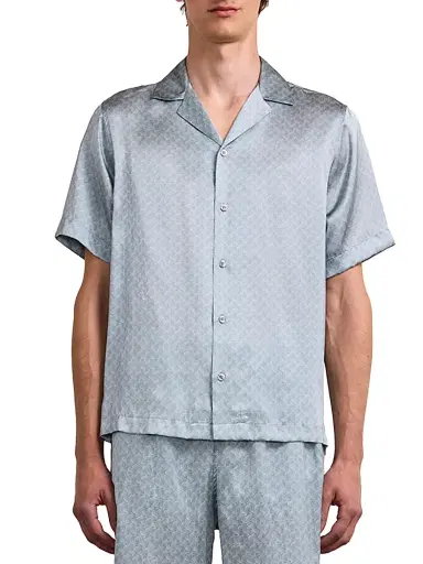 Frescobol Carioca Men's Roberto Printed Silk Camp Shirt - Coastal Blue | Thumbnail 1 Frescobol Carioca Men's Roberto Printed Silk Camp Shirt - Coastal Blue | Thumbnail 1