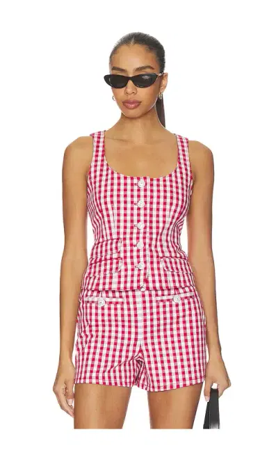 Cinq à Sept Mini Gingham Denim Lovina Top | Thumbnail 1 Cinq à Sept Mini Gingham Denim Lovina Top | Thumbnail 1
