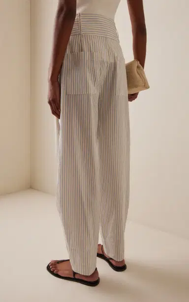 TOTEME Striped High-Rise Cotton-Silk Barrel Pants | Thumbnail 4 TOTEME Striped High-Rise Cotton-Silk Barrel Pants | Thumbnail 4
