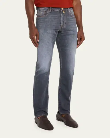 Jacob Cohen Men's Slim Straight-Leg Washed Black Denim Jeans | Thumbnail 4 Jacob Cohen Men's Slim Straight-Leg Washed Black Denim Jeans | Thumbnail 4