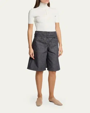 Courrèges Denim Back Panel Bermuda Shorts With Belt | Thumbnail 2 Courrèges Denim Back Panel Bermuda Shorts With Belt | Thumbnail 2