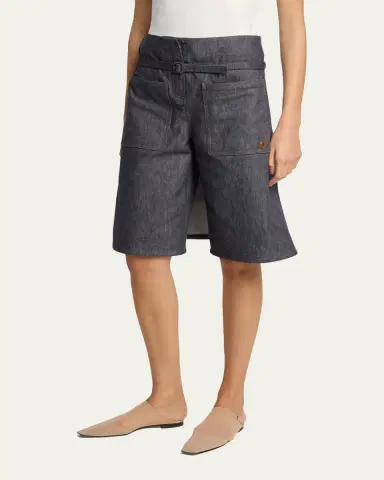 Courrèges Denim Back Panel Bermuda Shorts With Belt | Thumbnail 4 Courrèges Denim Back Panel Bermuda Shorts With Belt | Thumbnail 4