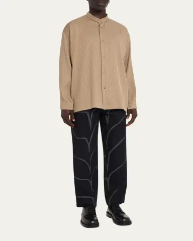 IM MEN Men's Crinkle Pleated Polyester Stand-Collar Sport Shirt | Thumbnail 2 IM MEN Men's Crinkle Pleated Polyester Stand-Collar Sport Shirt | Thumbnail 2