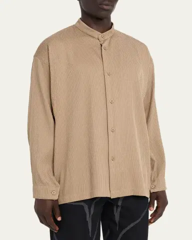 IM MEN Men's Crinkle Pleated Polyester Stand-Collar Sport Shirt | Thumbnail 4 IM MEN Men's Crinkle Pleated Polyester Stand-Collar Sport Shirt | Thumbnail 4