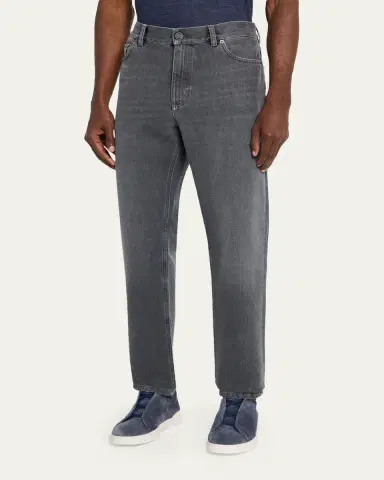Zegna Men's City Grey Denim Slim-Straight Fit Jeans | Thumbnail 4 Zegna Men's City Grey Denim Slim-Straight Fit Jeans | Thumbnail 4