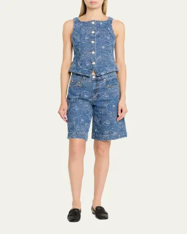 Cinq à Sept Camen Garden Doodle Denim Vest | Thumbnail 2 Cinq à Sept Camen Garden Doodle Denim Vest | Thumbnail 2
