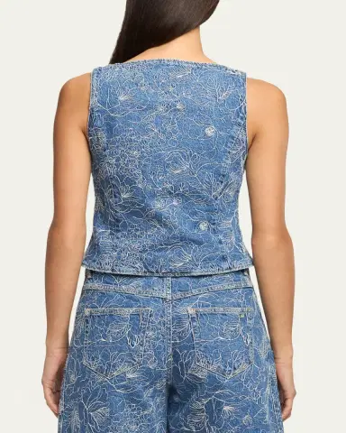 Cinq à Sept Camen Garden Doodle Denim Vest | Thumbnail 3 Cinq à Sept Camen Garden Doodle Denim Vest | Thumbnail 3