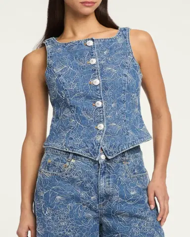 Cinq à Sept Camen Garden Doodle Denim Vest | Thumbnail 4 Cinq à Sept Camen Garden Doodle Denim Vest | Thumbnail 4