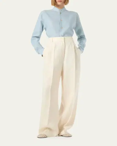 Loro Piana Thea Korean Collar Long Sleeve Linen Shirt | Thumbnail 2 Loro Piana Thea Korean Collar Long Sleeve Linen Shirt | Thumbnail 2