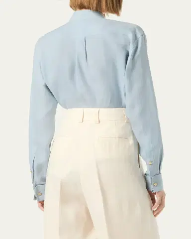 Loro Piana Thea Korean Collar Long Sleeve Linen Shirt | Thumbnail 3 Loro Piana Thea Korean Collar Long Sleeve Linen Shirt | Thumbnail 3