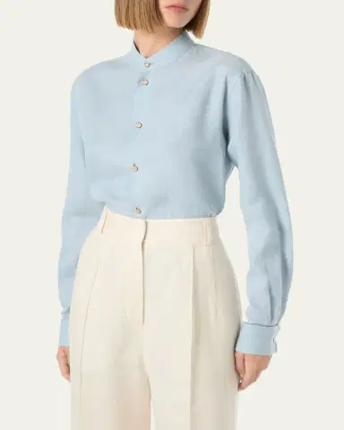 Loro Piana Thea Korean Collar Long Sleeve Linen Shirt | Thumbnail 4 Loro Piana Thea Korean Collar Long Sleeve Linen Shirt | Thumbnail 4