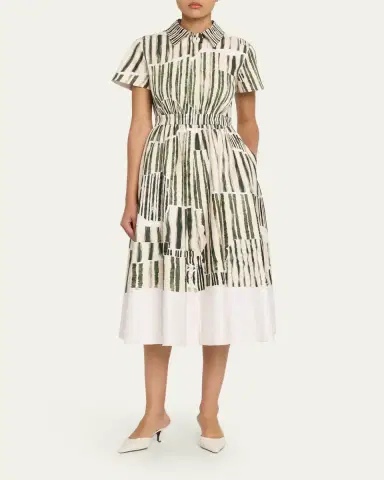 Jason Wu Collection Stripe Collage-Print Short-Sleeve Midi Shirtdress | Thumbnail 2 Jason Wu Collection Stripe Collage-Print Short-Sleeve Midi Shirtdress | Thumbnail 2