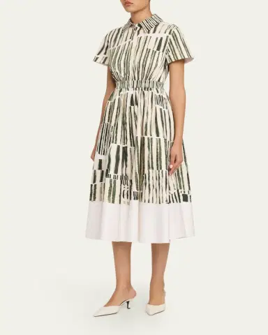 Jason Wu Collection Stripe Collage-Print Short-Sleeve Midi Shirtdress | Thumbnail 4 Jason Wu Collection Stripe Collage-Print Short-Sleeve Midi Shirtdress | Thumbnail 4
