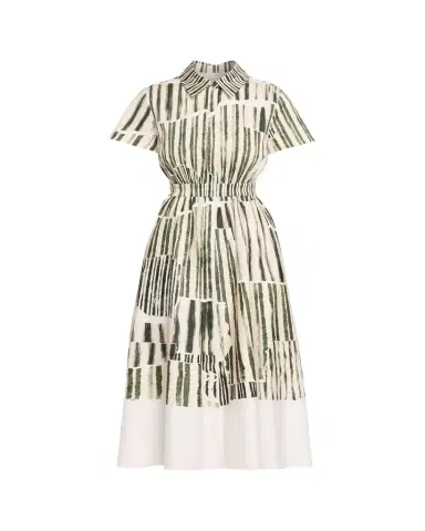 Jason Wu Collection Stripe Collage-Print Short-Sleeve Midi Shirtdress | Thumbnail 1 Jason Wu Collection Stripe Collage-Print Short-Sleeve Midi Shirtdress | Thumbnail 1