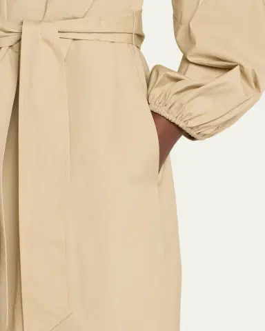 Vince Shirred Cotton Belted Tie-Neck Midi Dress | Thumbnail 5 Vince Shirred Cotton Belted Tie-Neck Midi Dress | Thumbnail 5