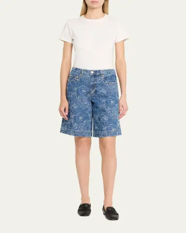 Cinq à Sept Betsy Garden Doodle Denim Shorts | Thumbnail 2 Cinq à Sept Betsy Garden Doodle Denim Shorts | Thumbnail 2